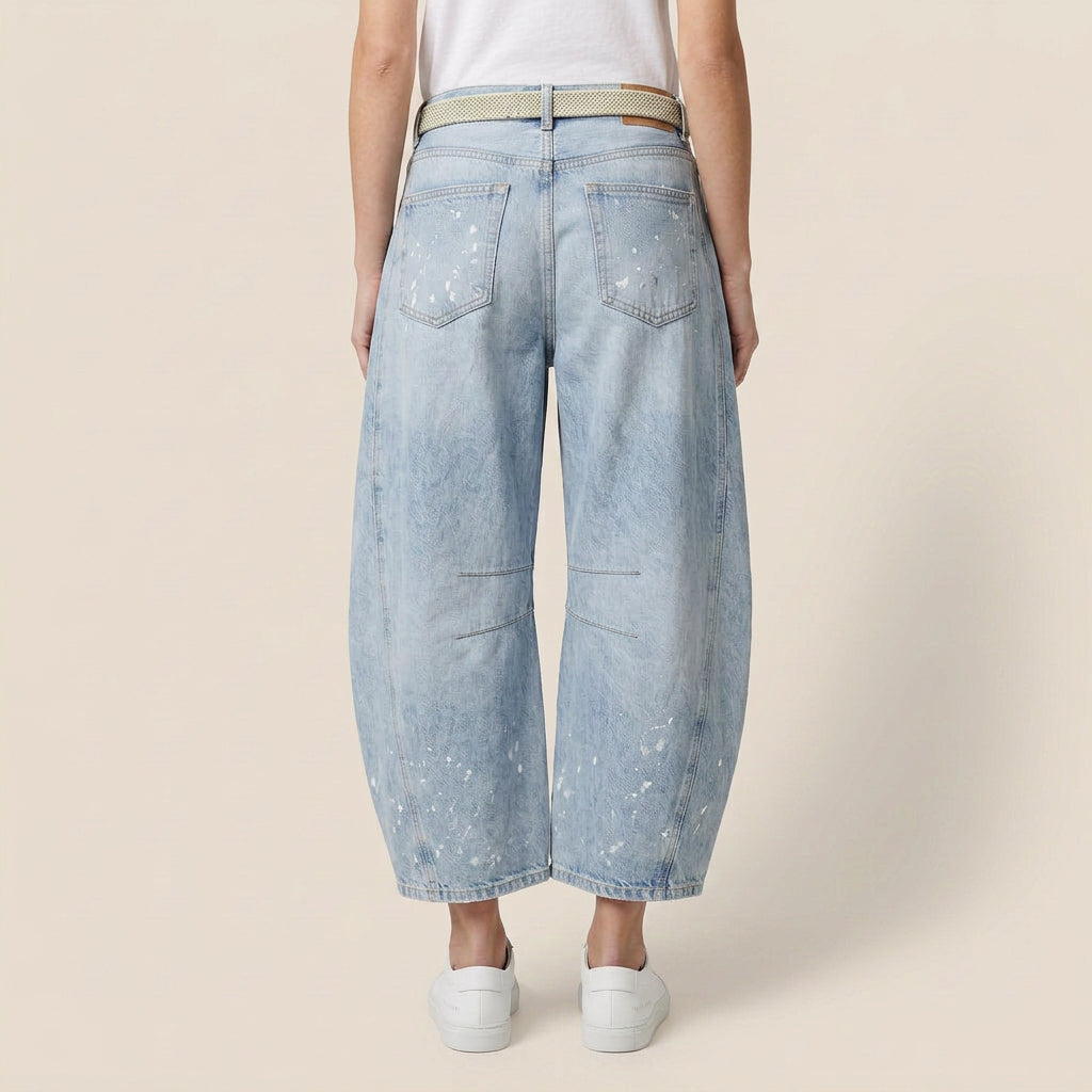 Jean Barrel Femme Denim Délavé Coutures Structurées