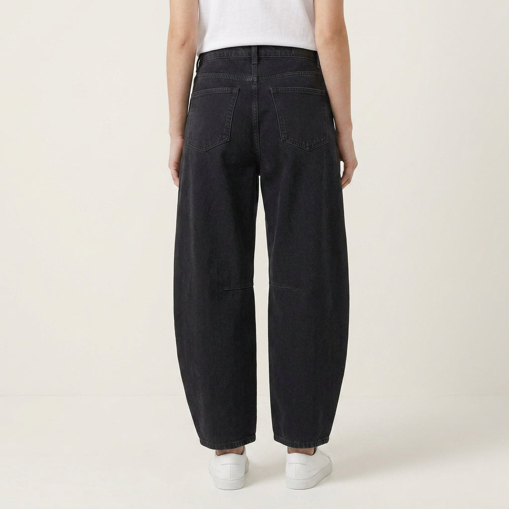 Jean Barrel Femme Denim Délavé Coutures Structurées