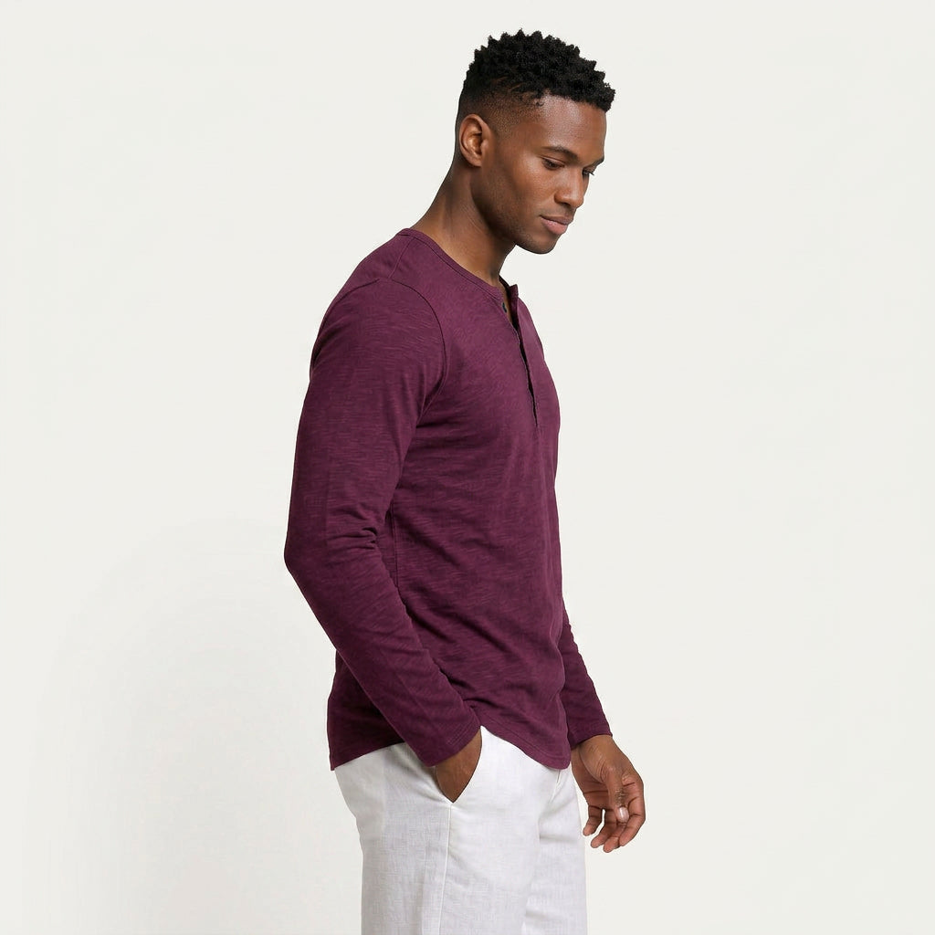 T-shirt Henley Homme Manches Longues Boutonné