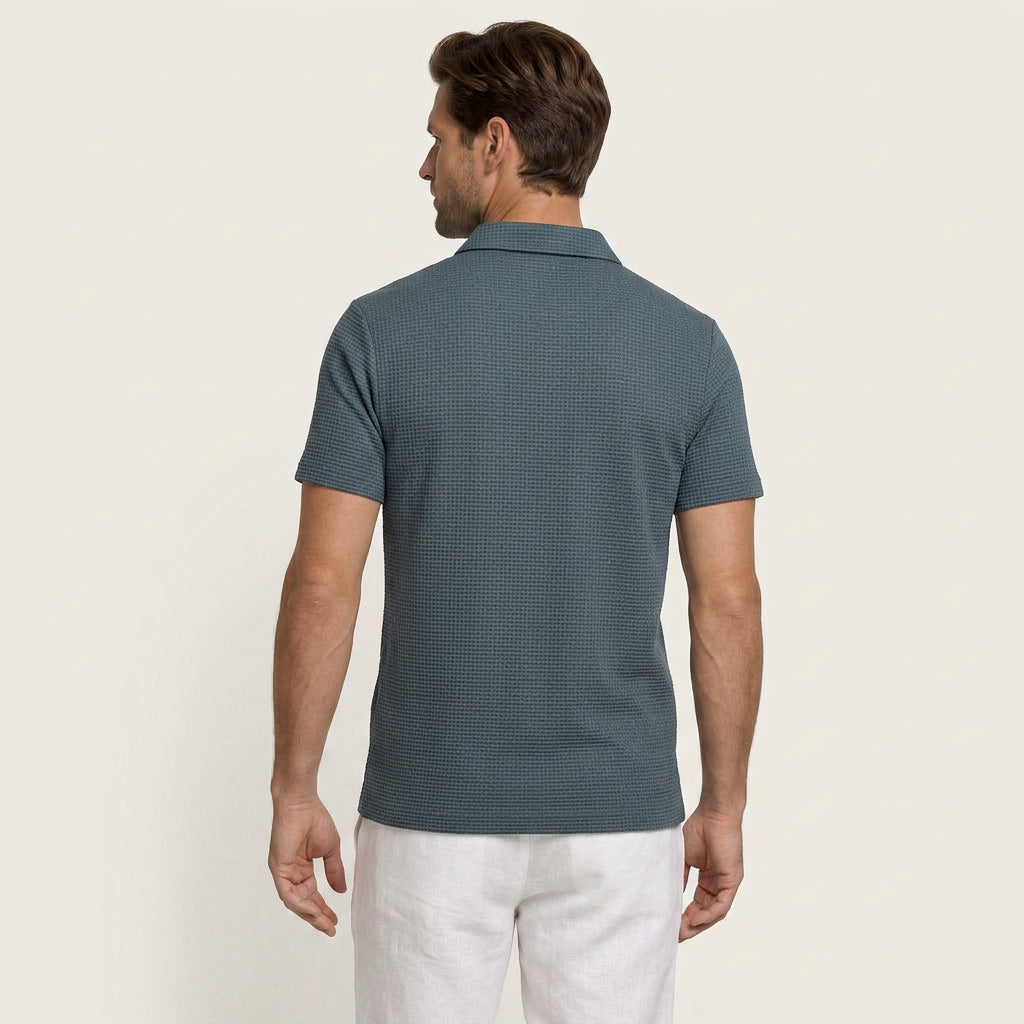 Polo Homme Texturé Manches Courtes Boutonné