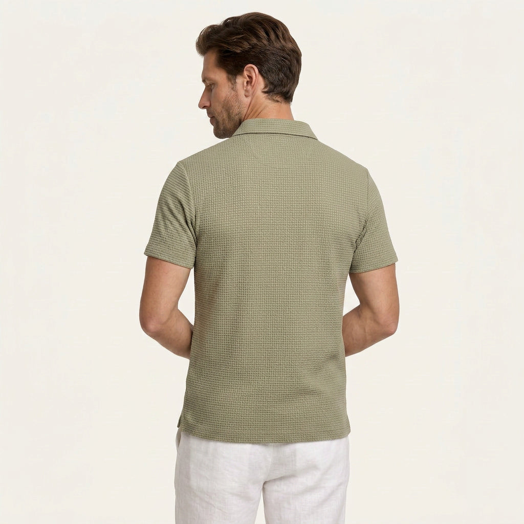Polo Homme Texturé Manches Courtes Boutonné