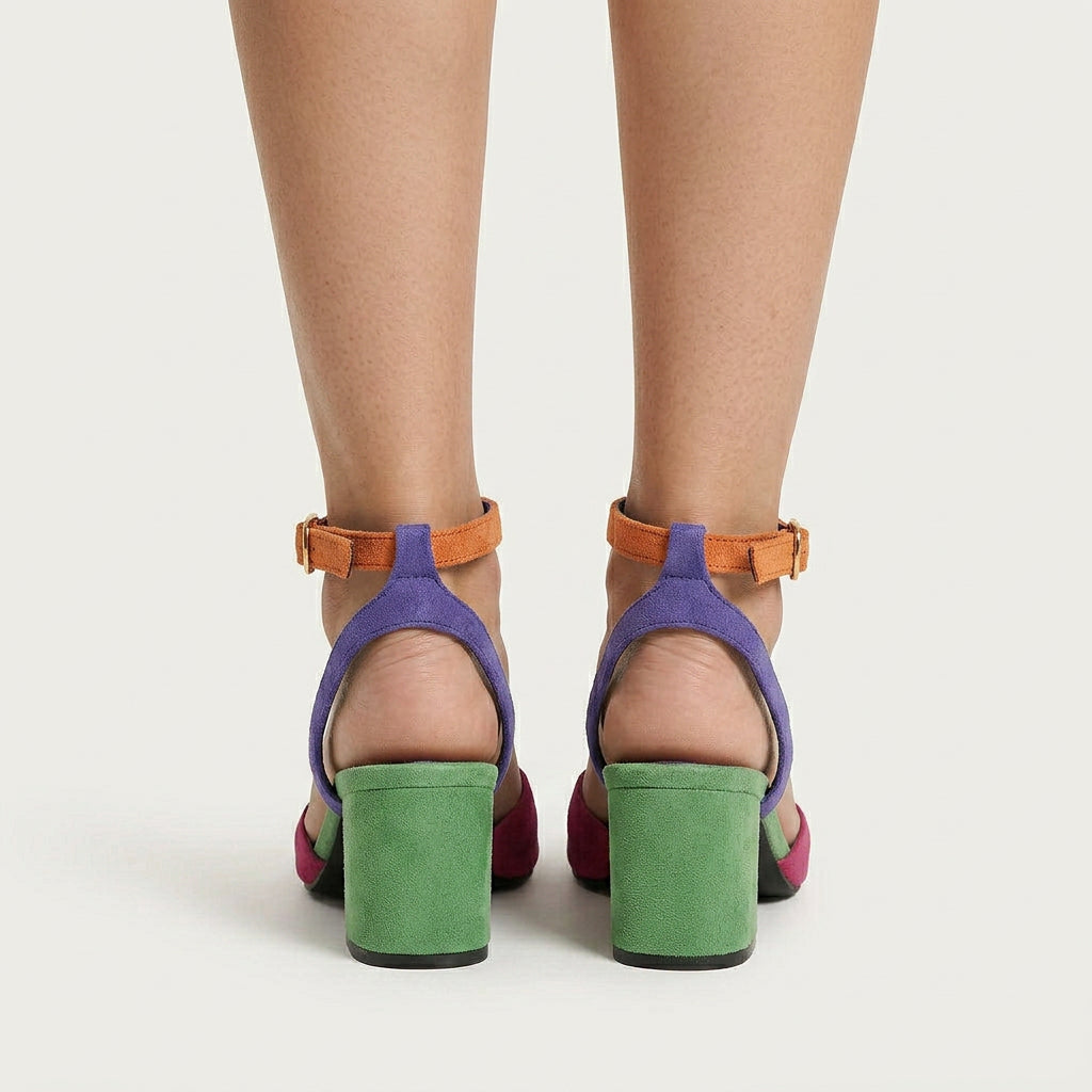 Sandales Femme Color Block Talon Bout Ouvert