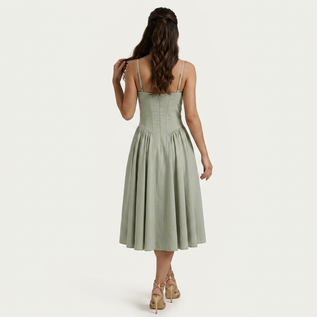 Robe Midi Femme Décolleté Cœur Bretelles Fines
