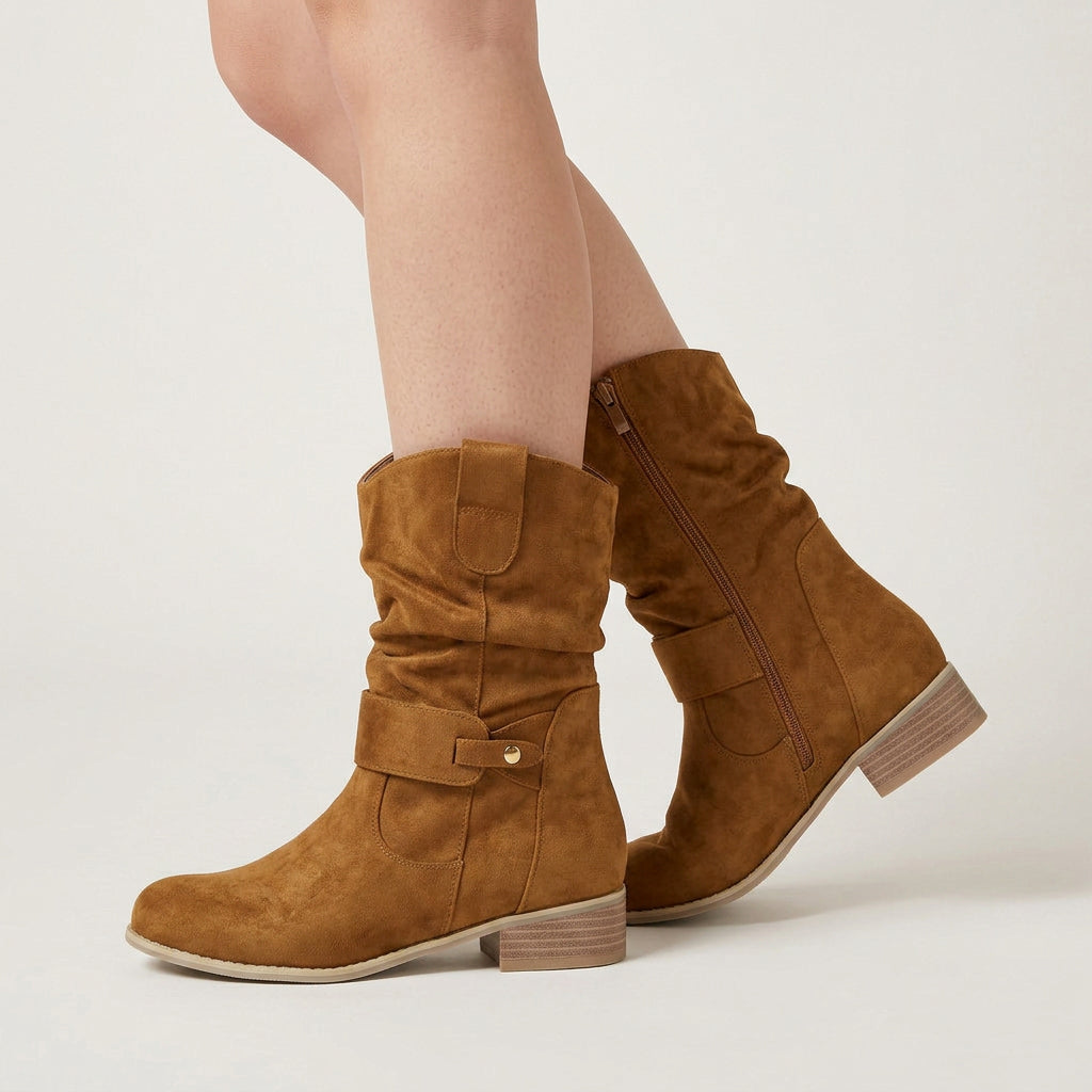 Bottines Femme Effet Daim à Talon Bas