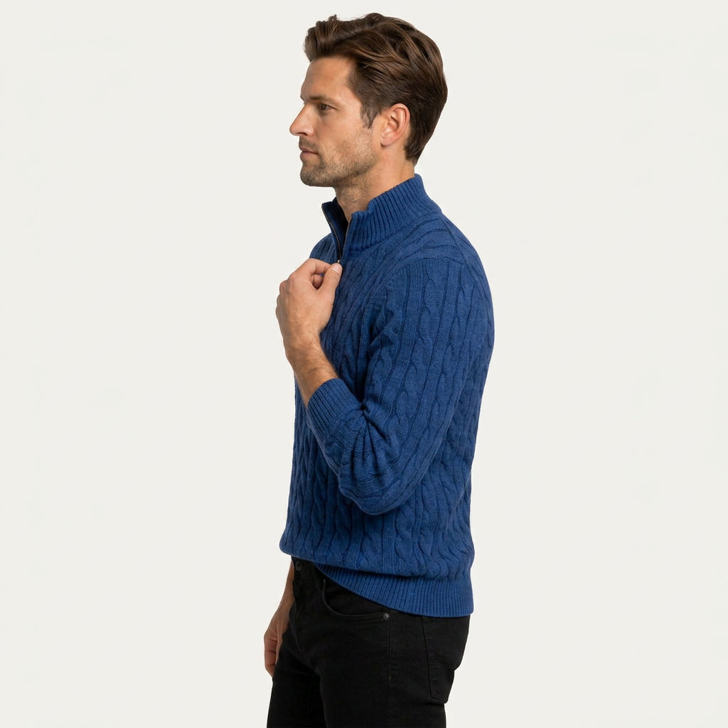 Pull Torsadé Homme à Col Zippé