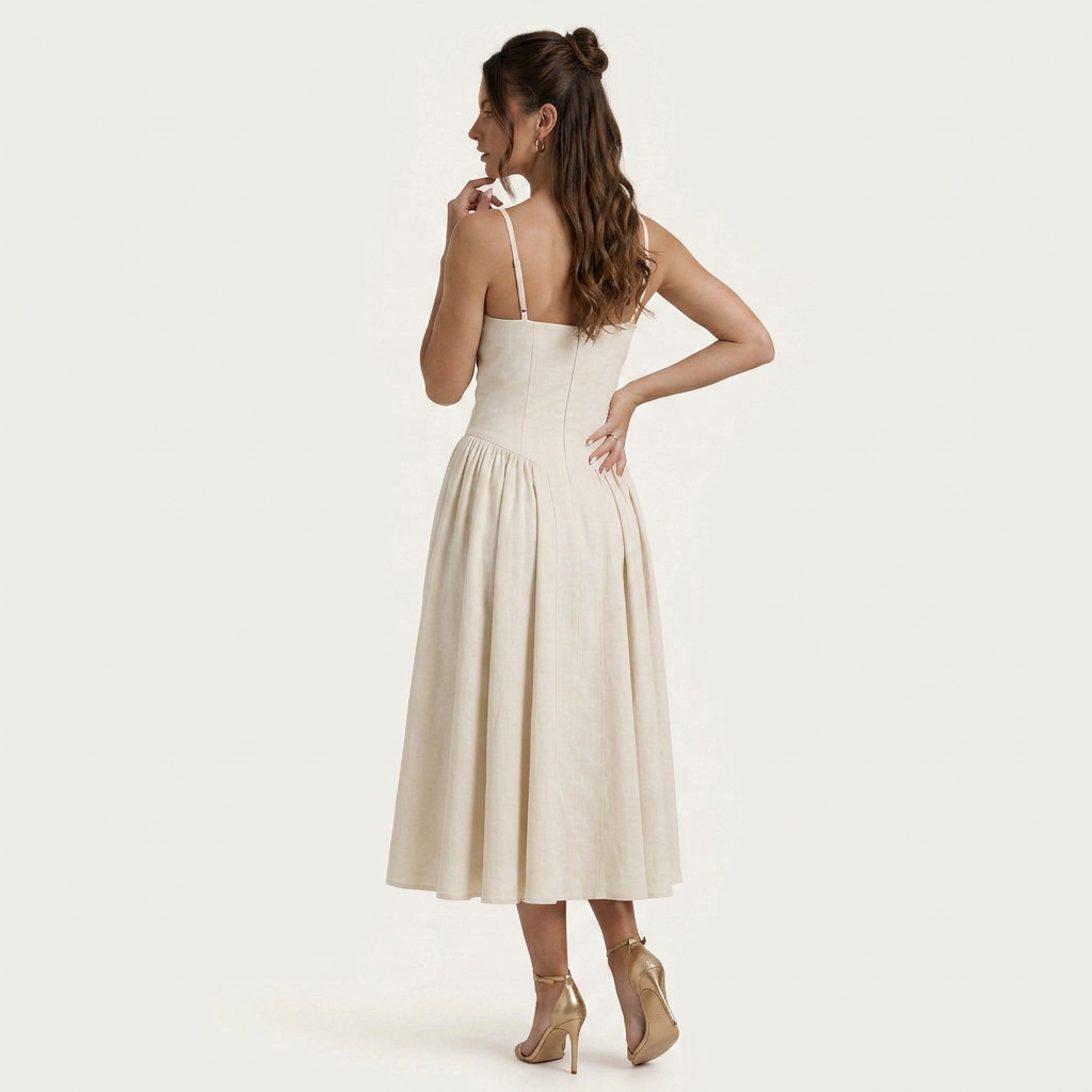 Robe Midi Femme Décolleté Cœur Bretelles Fines