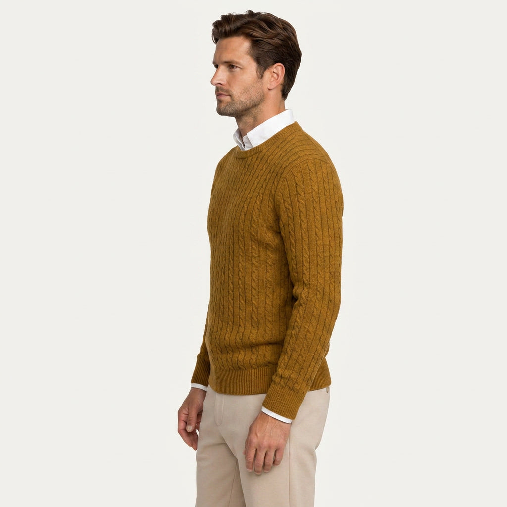 Pull Col Rond Homme en Maille Torsadée