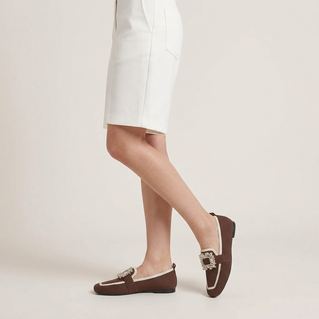 Mocassins Femme Bout Carré Orné Contrasté