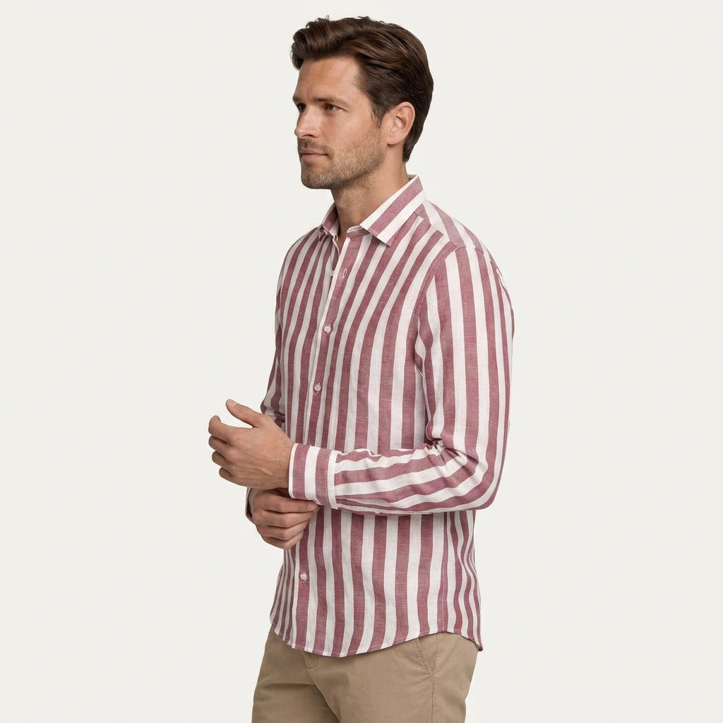 Chemise Homme Rayures Verticales Manches Longues Classique