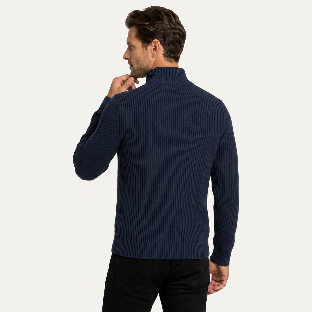 Gilet Homme Zippé en Maille Côtelée Col Montant