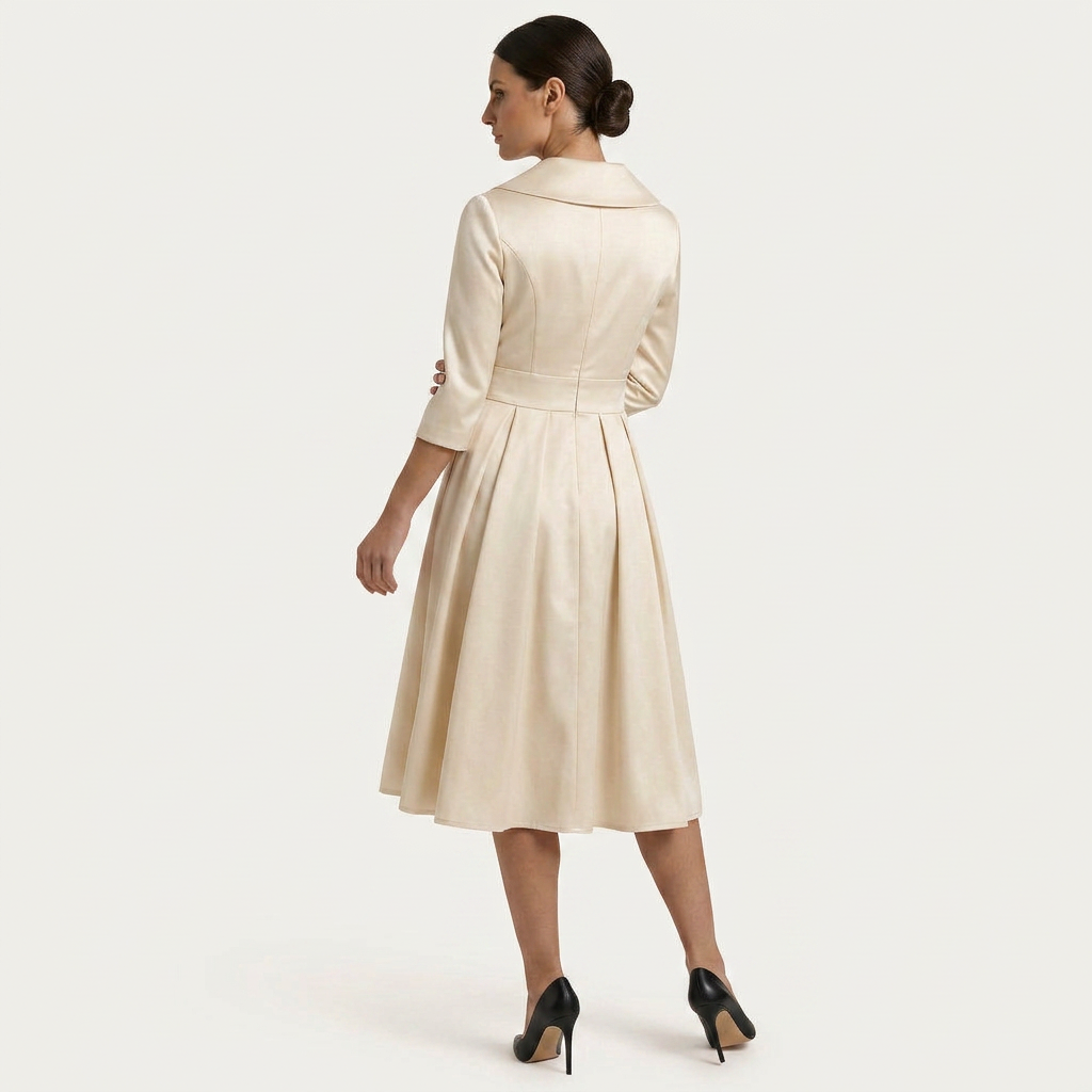 Robe Midi Portefeuille Femme Col Châle Manches 3/4
