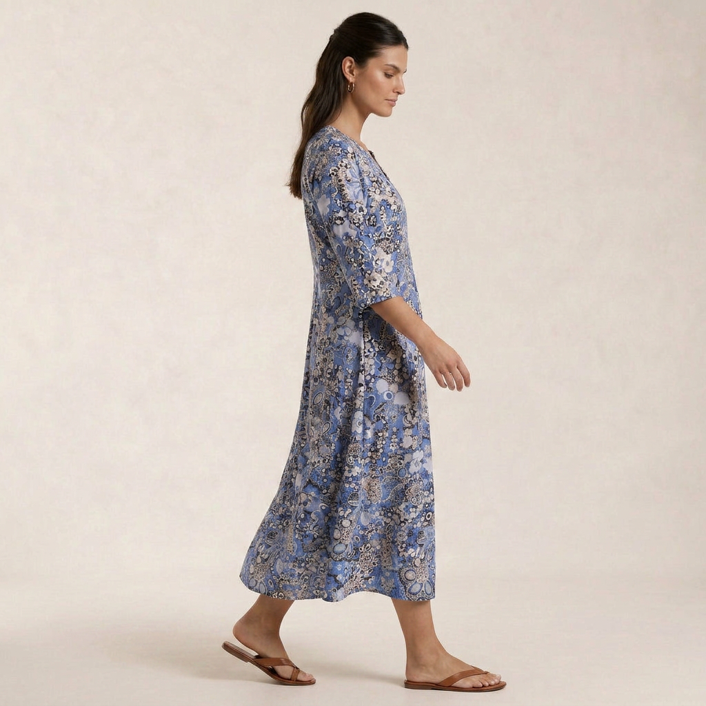 Robe Midi Femme Floral Abstrait Col V