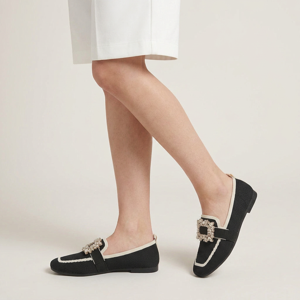 Mocassins Femme Bout Carré Orné Contrasté