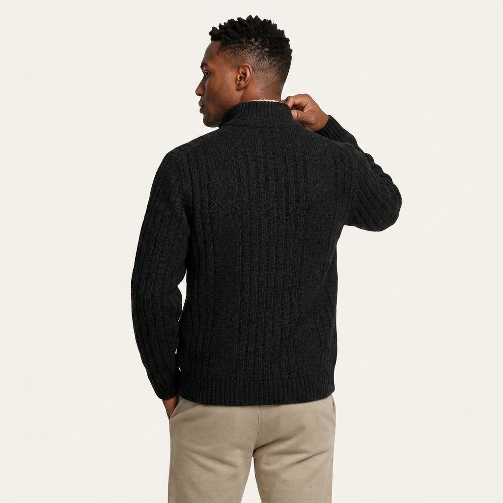 Gilet Homme Zippé en Maille Torsadée Col Montant