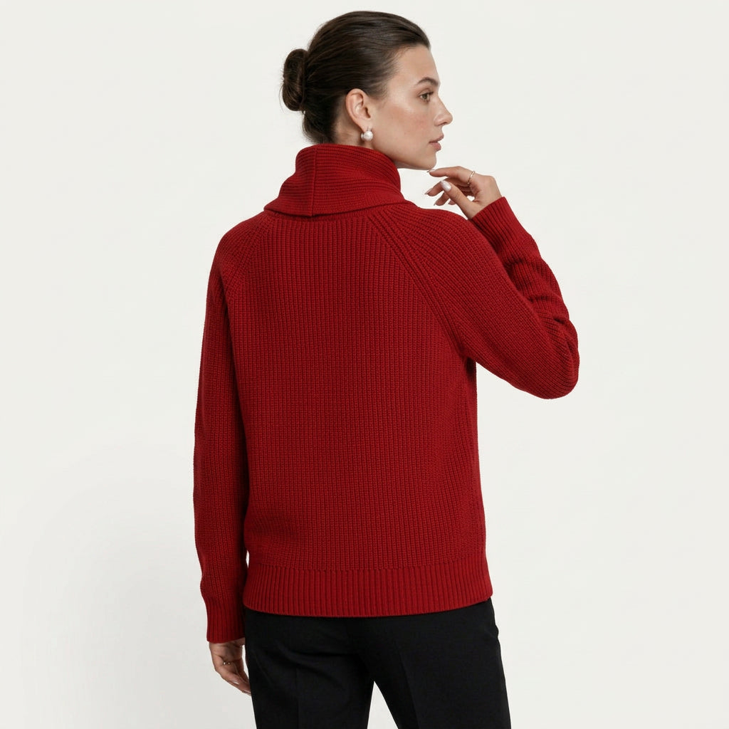 Pull Femme en Maille à Col Châle Boutonné