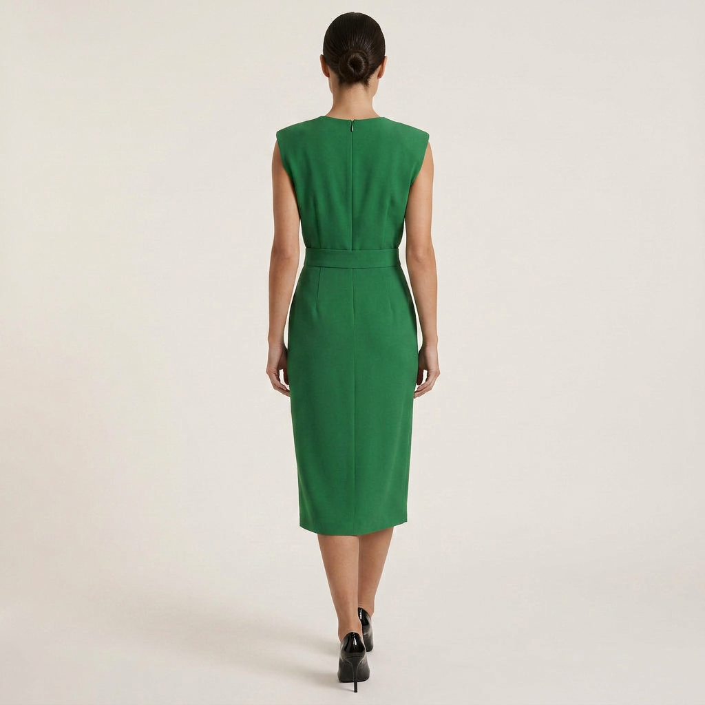 Robe Midi Femme Boutons Dorés Coupe Droite