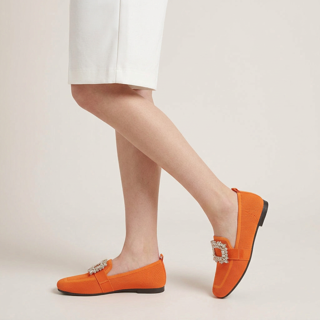 Mocassins Femme Bout Carré Orné Contrasté