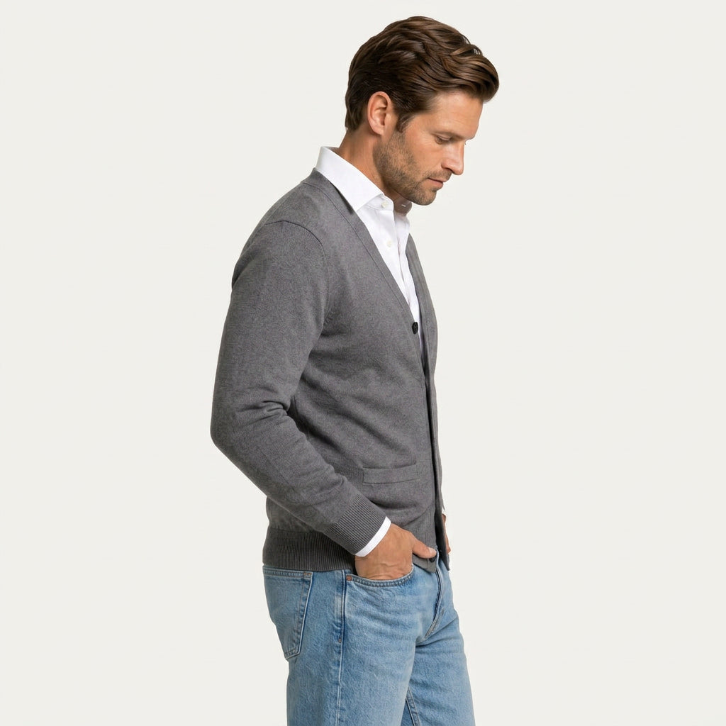 Gilet Homme en Maille Col V Boutonné