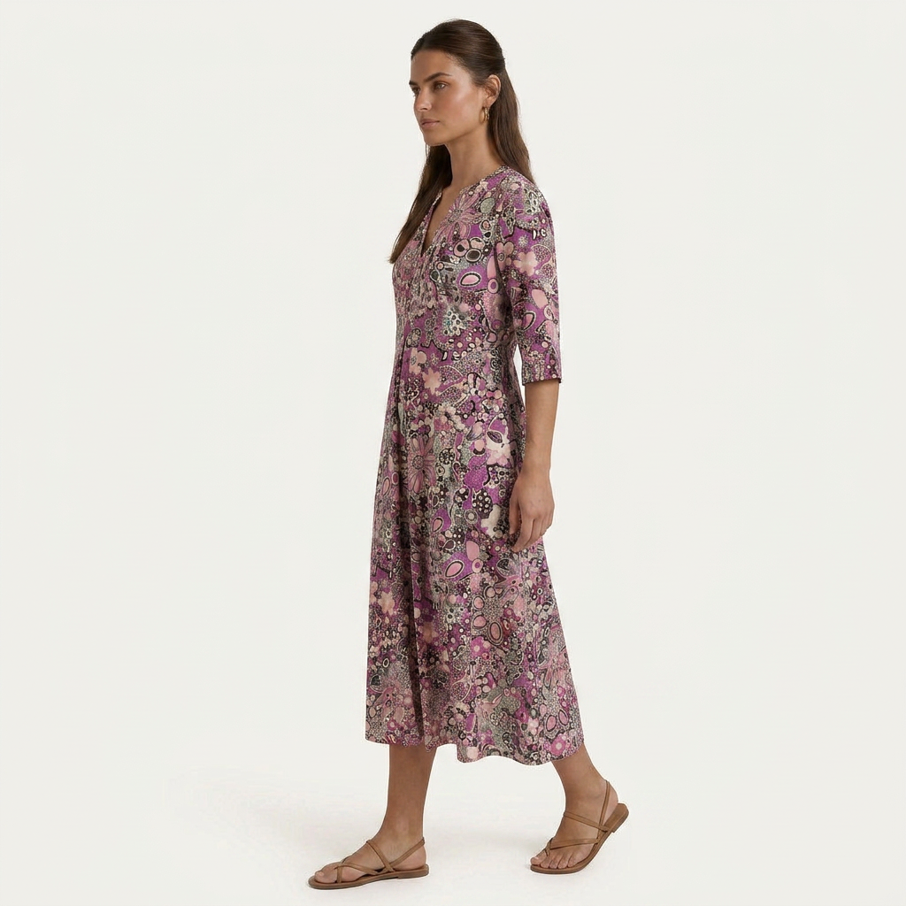 Robe Midi Femme Floral Abstrait Col V