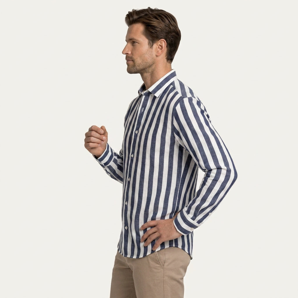 Chemise Homme Rayures Verticales Manches Longues Classique