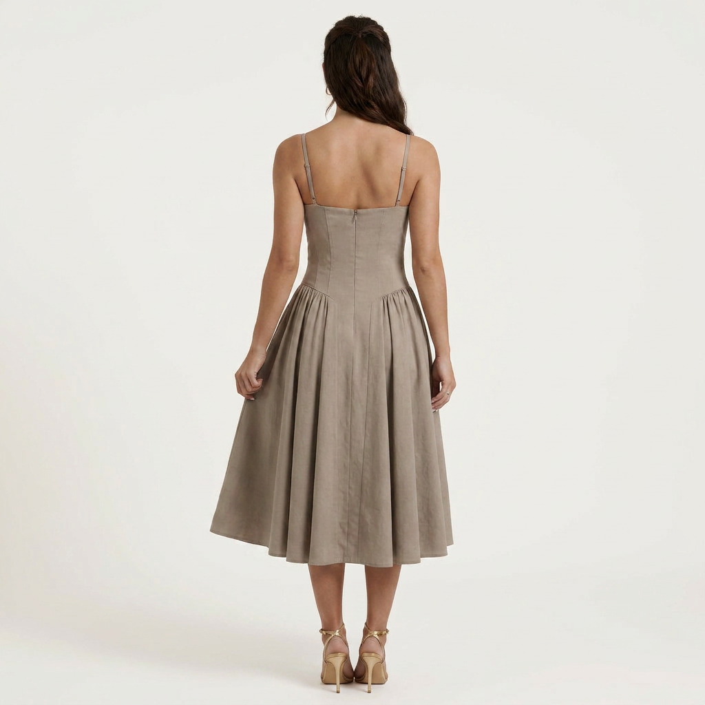 Robe Midi Femme Décolleté Cœur Bretelles Fines