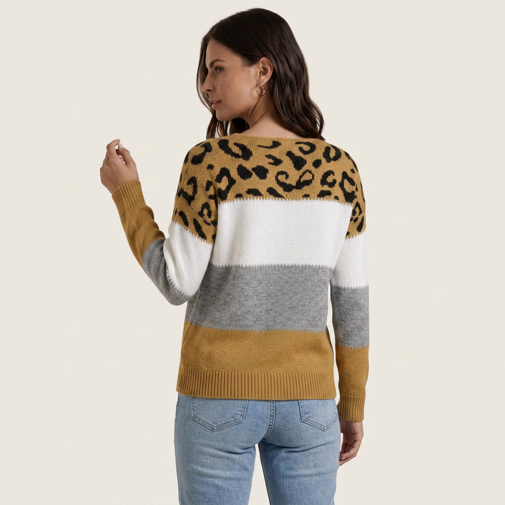Pull Léopard Femme en Maille Color Block
