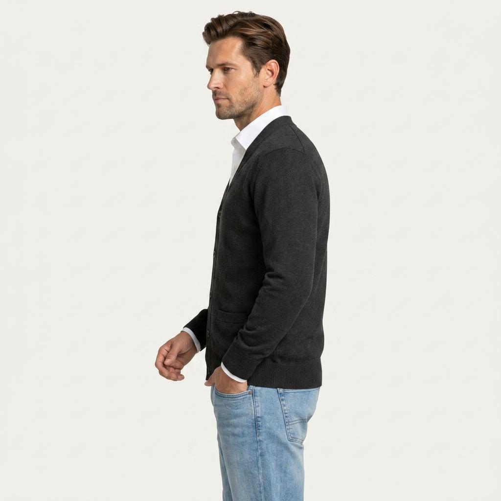 Gilet Homme en Maille Col V Boutonné