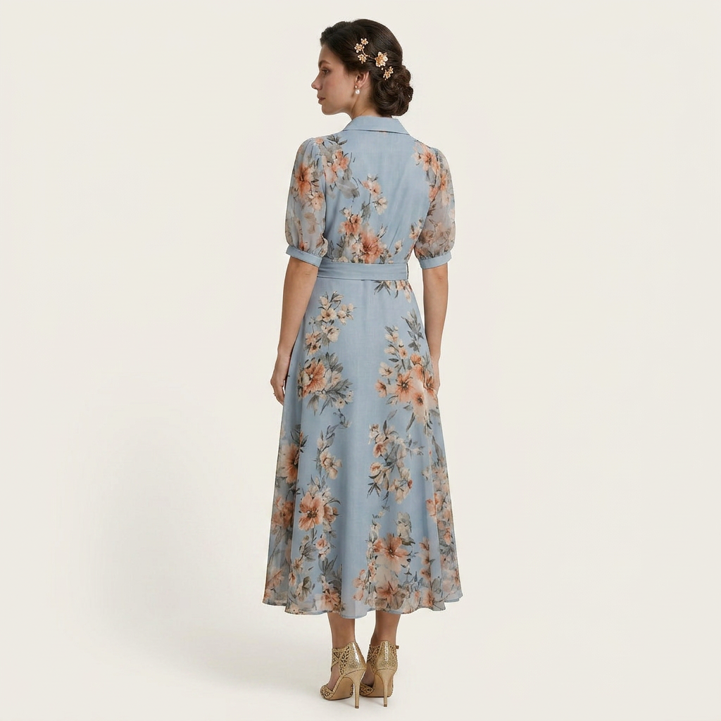 Robe Midi Fleurie Femme Portefeuille Ceinture Nouée