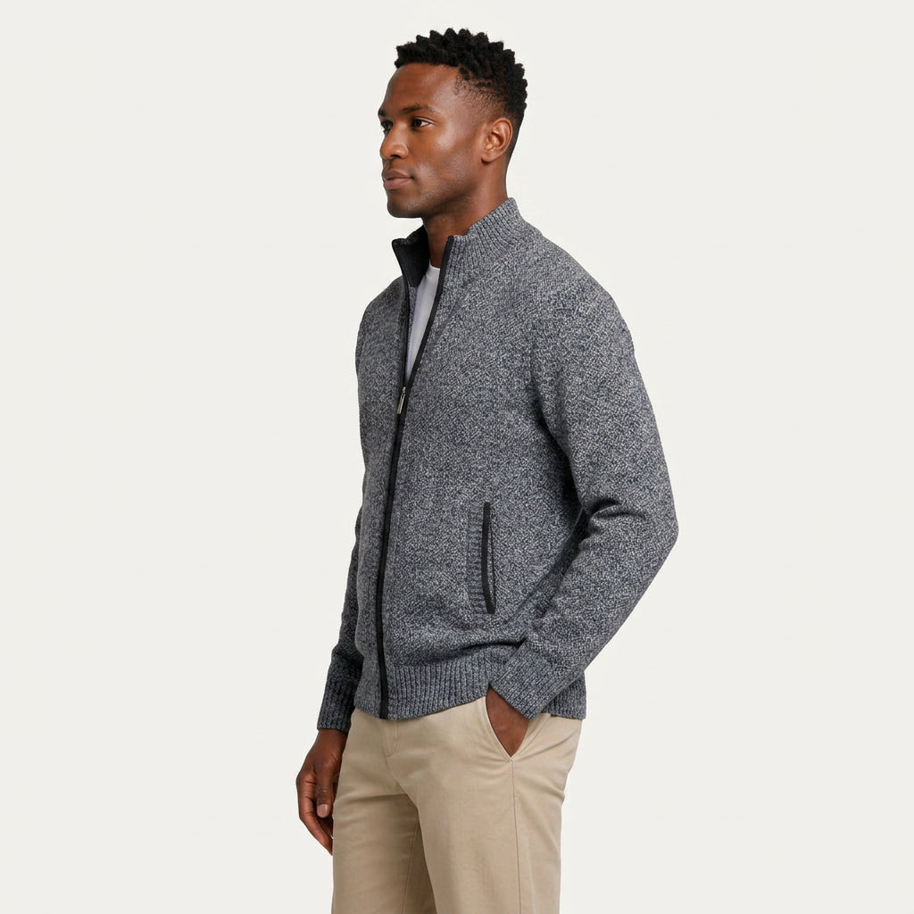 Gilet Homme Zippé en Maille Col Montant avec Poches