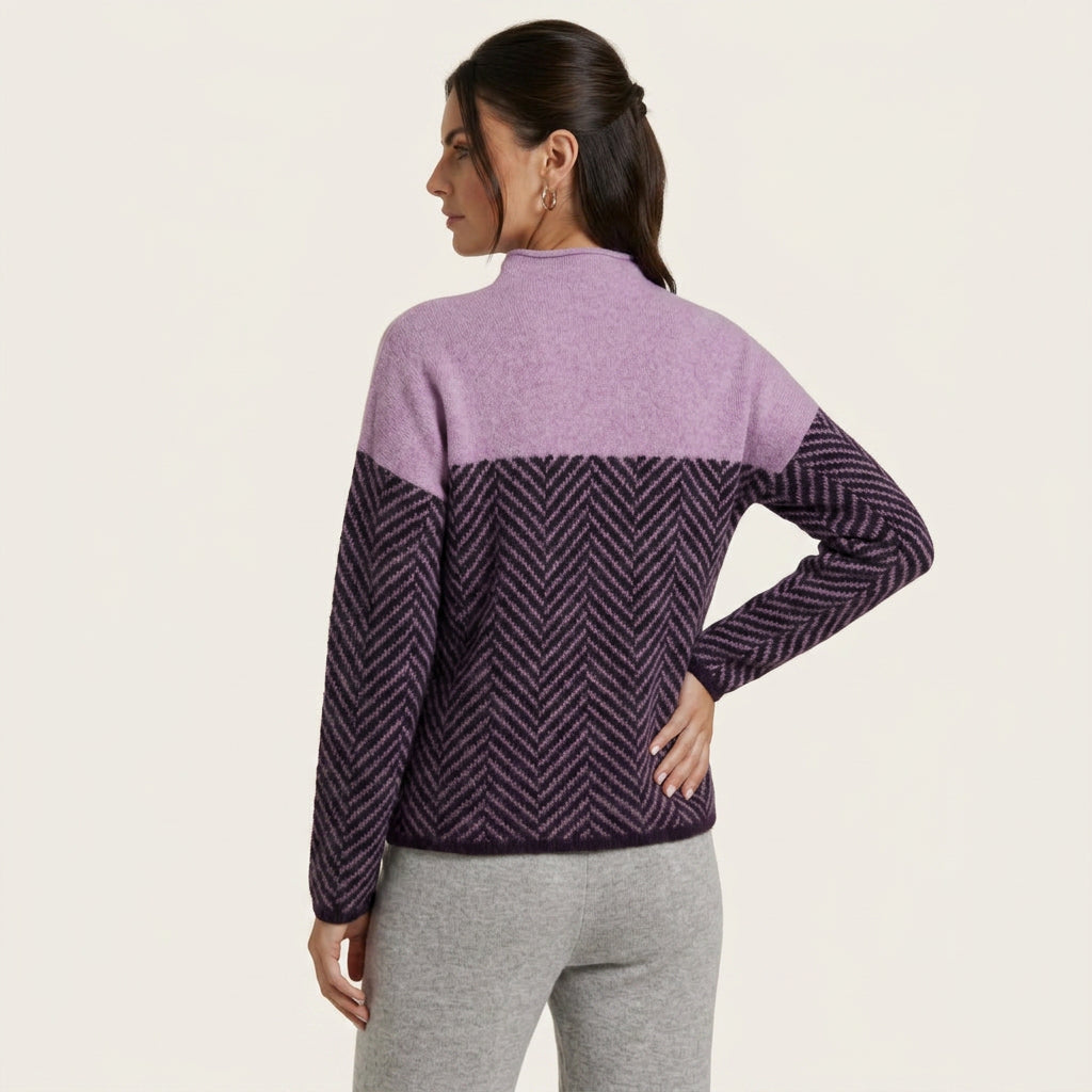 Pull Femme Col Montant à Motif Chevron