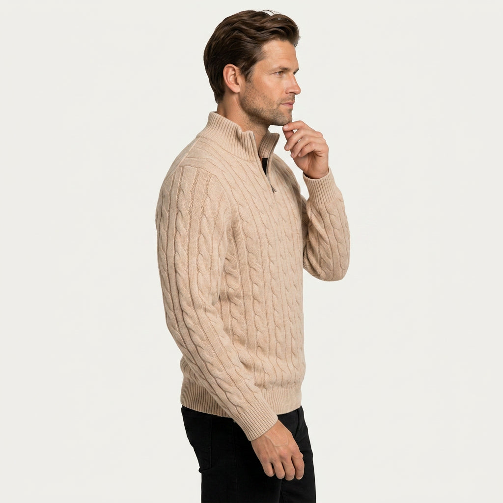 Pull Torsadé Homme à Col Zippé