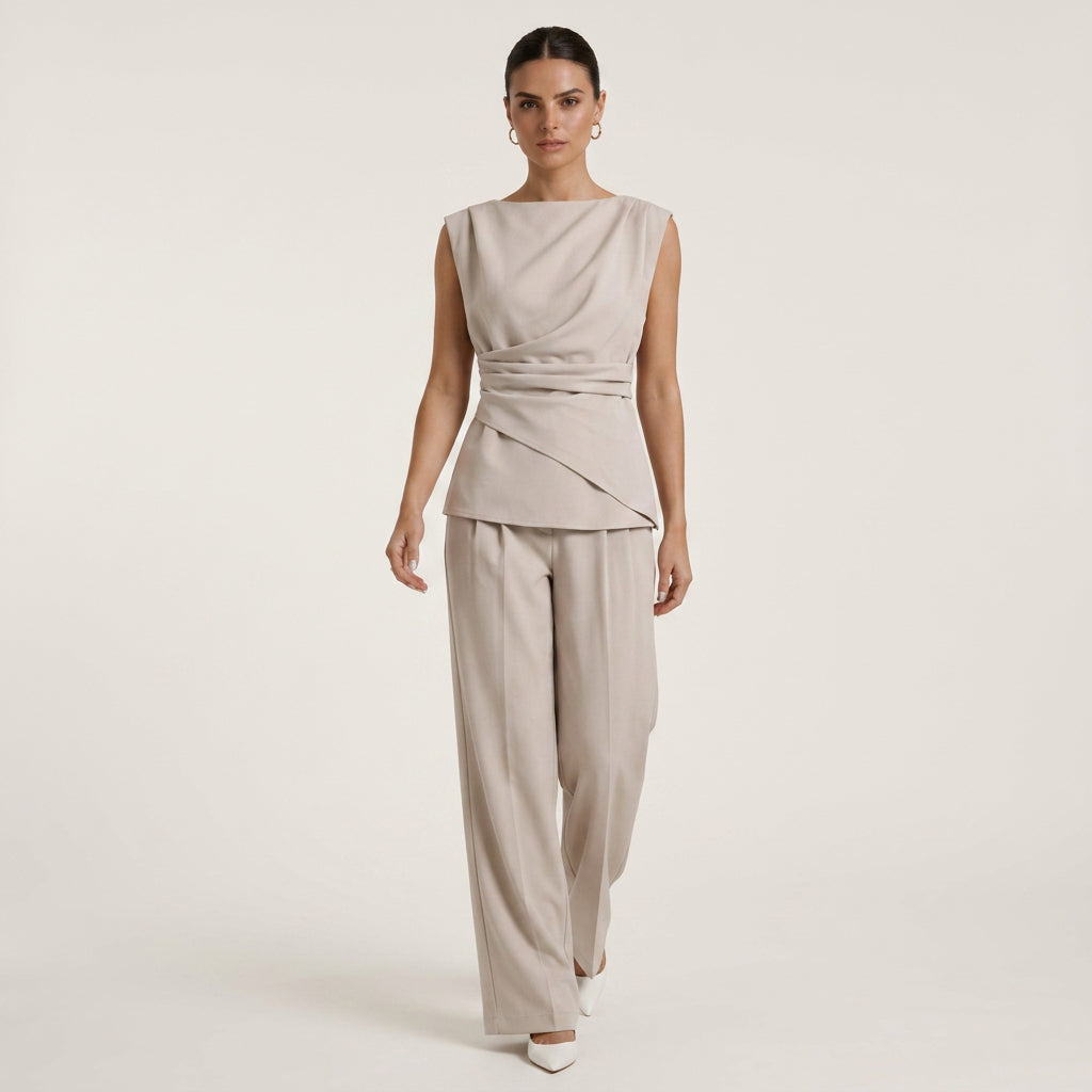 Ensemble Femme Haut Drapé Pantalon Large