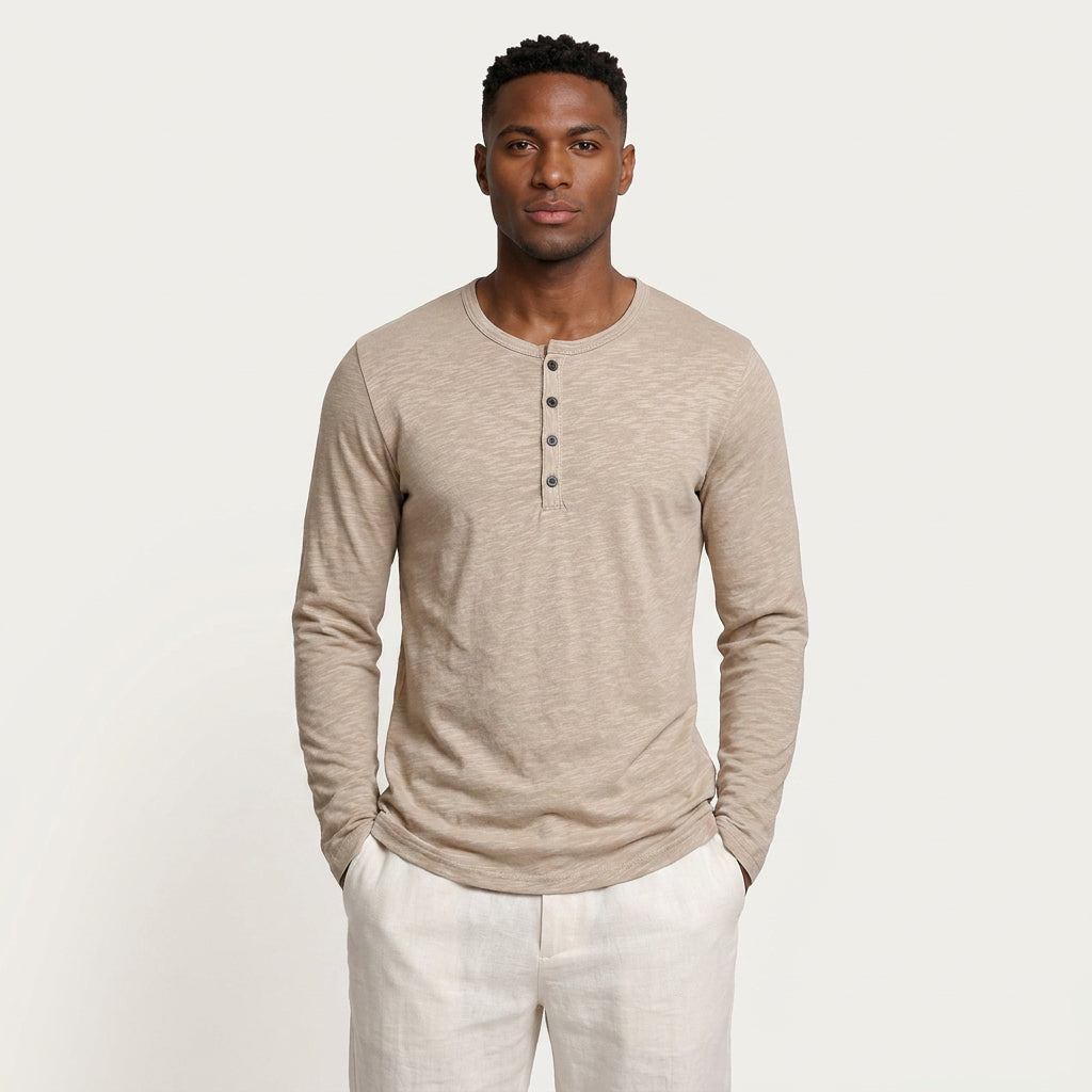 T-shirt Henley Homme Manches Longues Boutonné