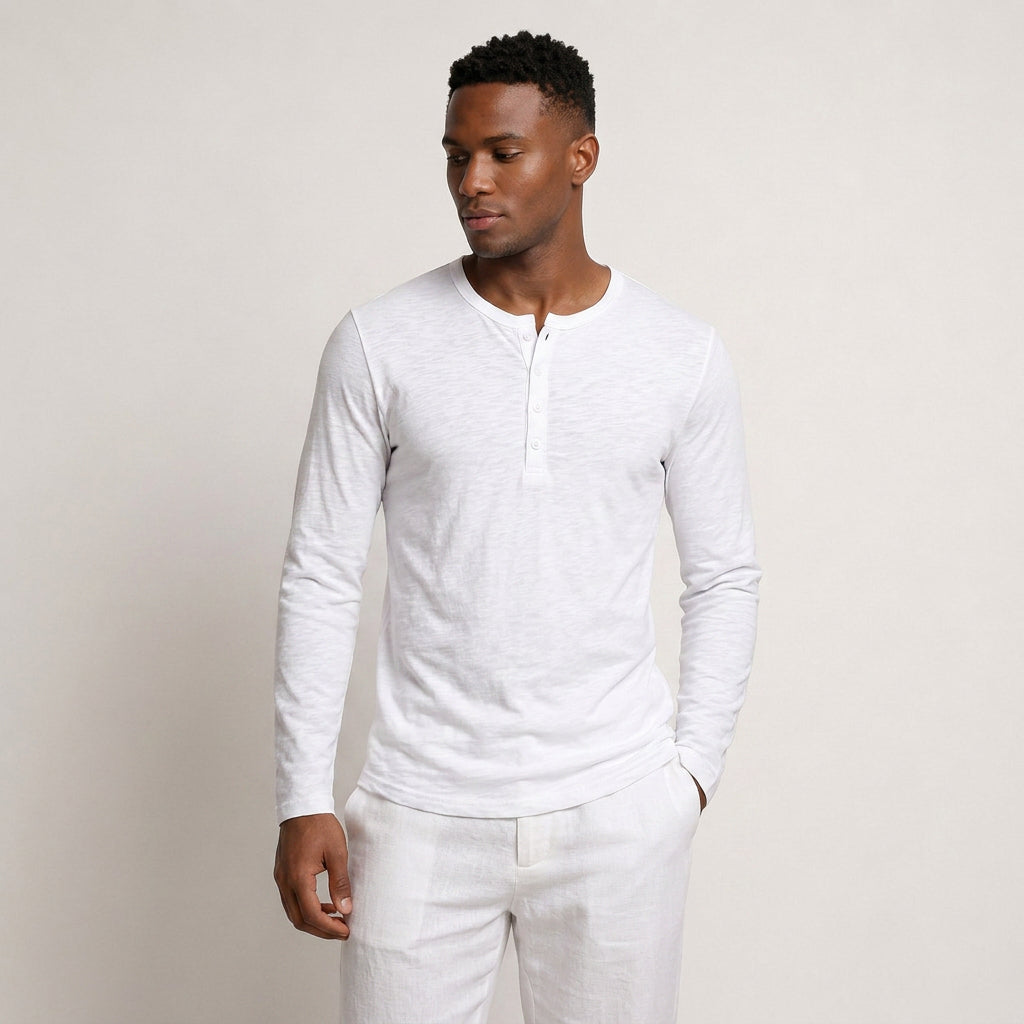 T-shirt Henley Homme Manches Longues Boutonné