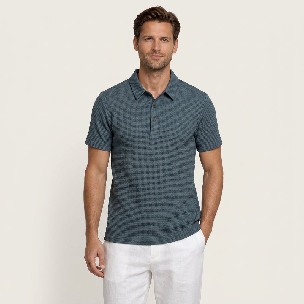 Polo Homme Texturé Manches Courtes Boutonné