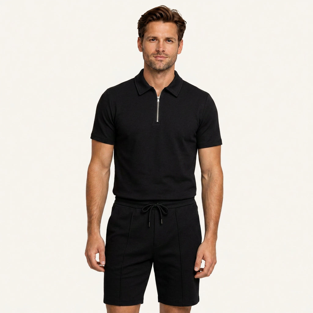 Ensemble Homme Polo Col Zippé Short Cordon Ajustable