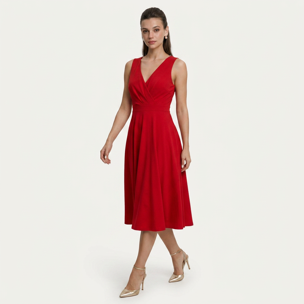 Robe Midi Femme Sans Manches Col Croisé