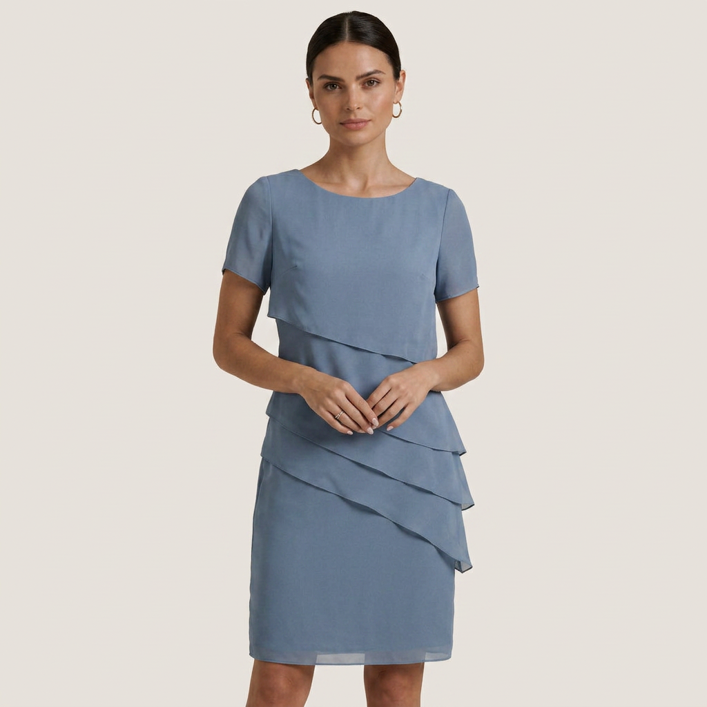 Robe Droite Femme Volants Superposés Manches Courtes
