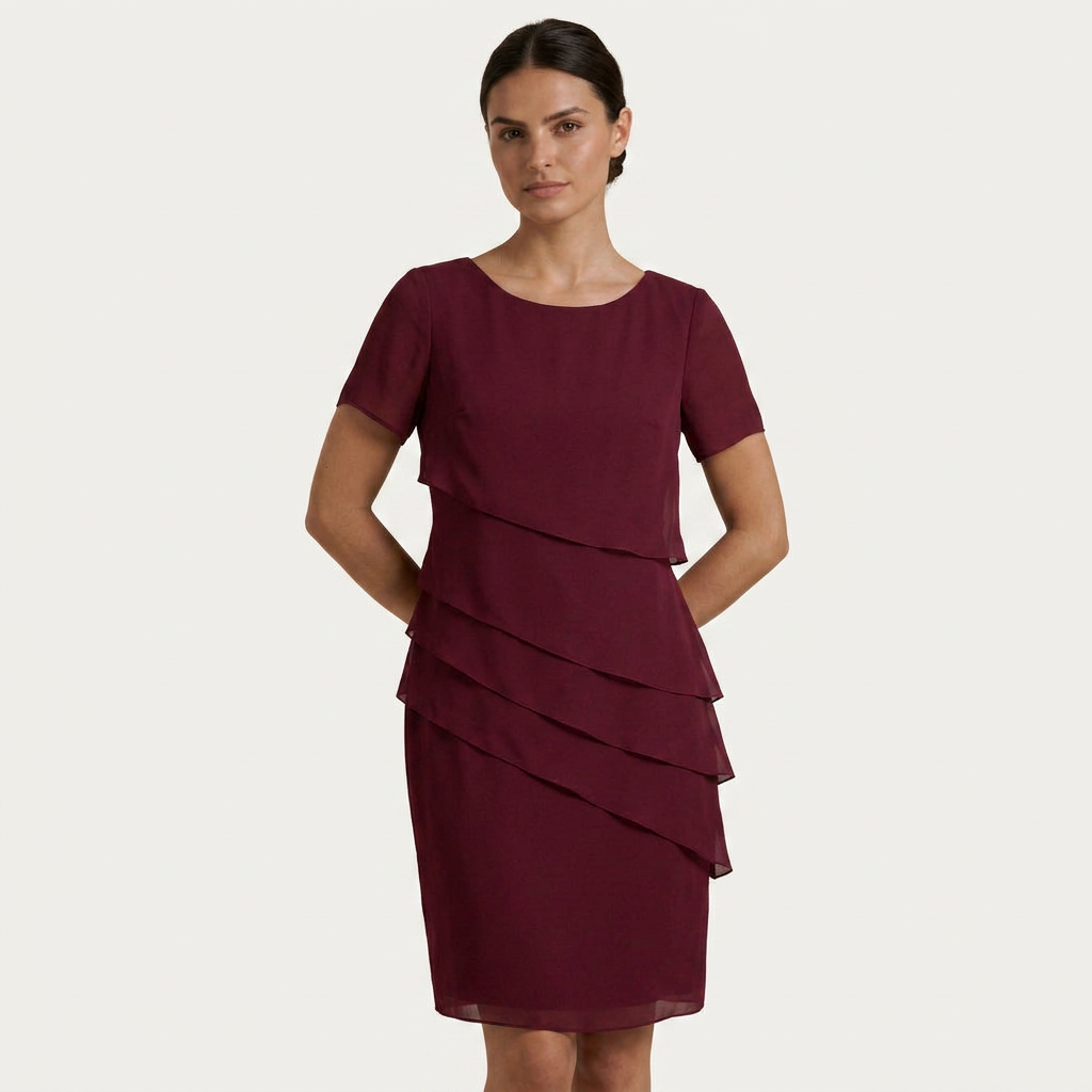 Robe Droite Femme Volants Superposés Manches Courtes