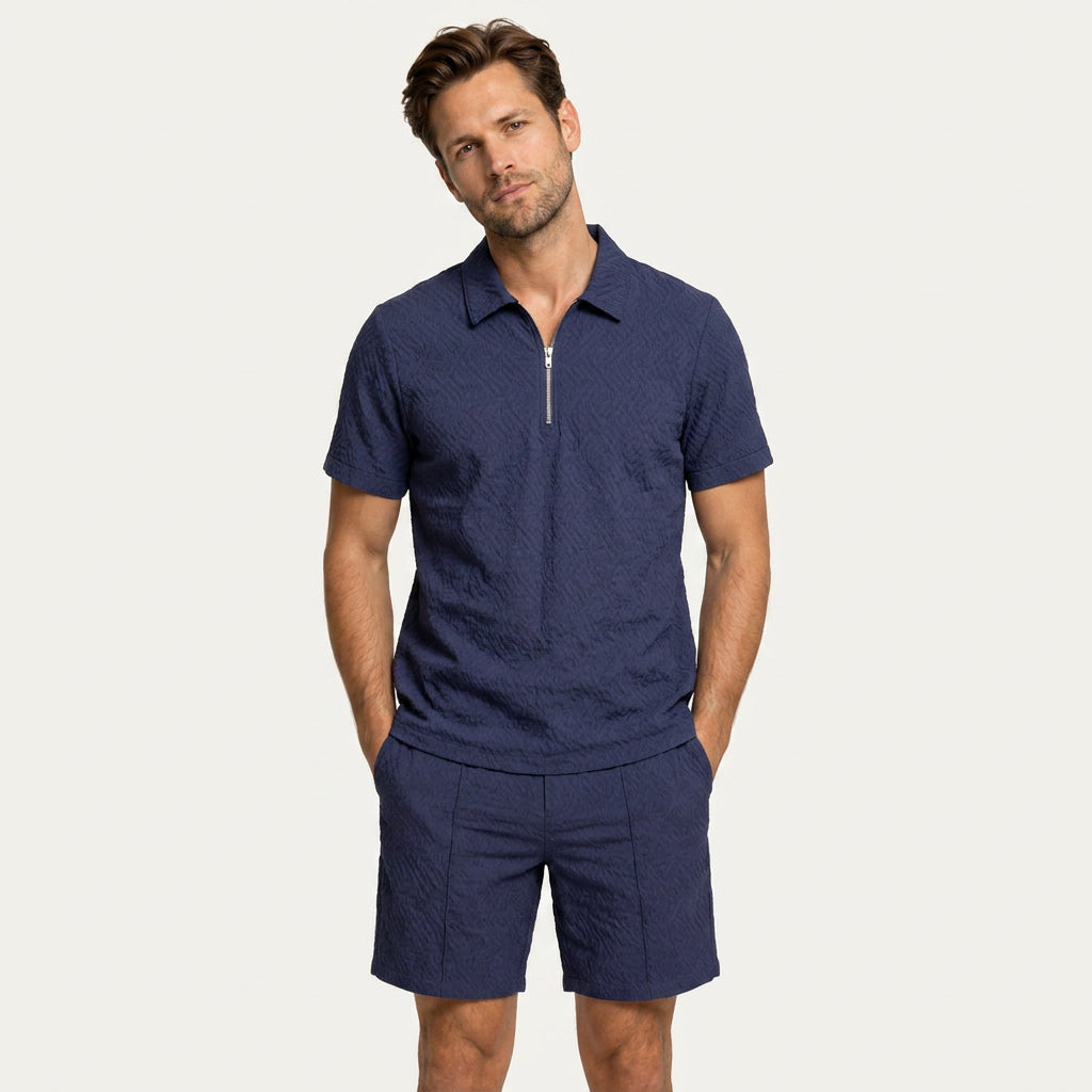 Ensemble Homme Polo Zippé Short Texturé