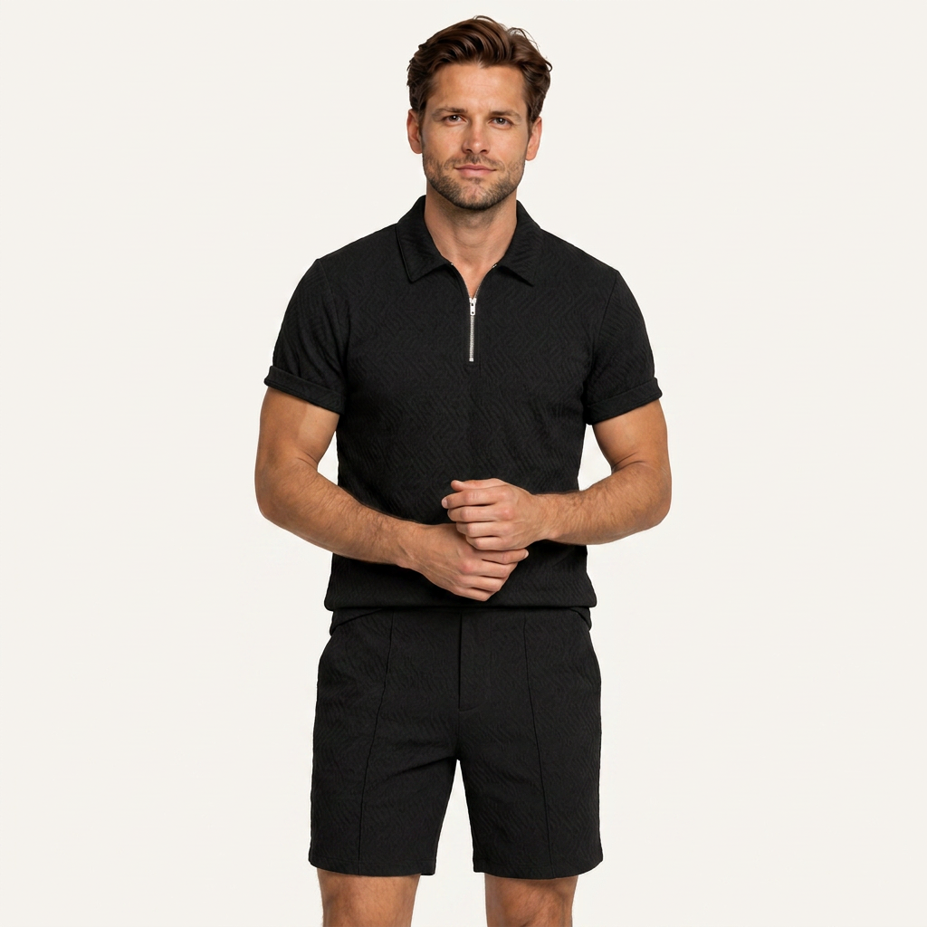 Ensemble Homme Polo Zippé Short Texturé