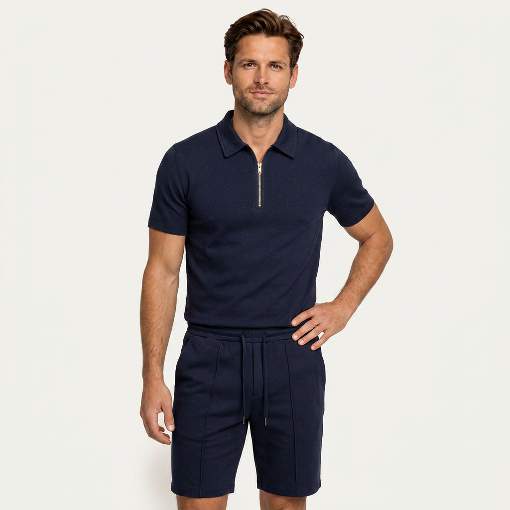 Ensemble Homme Polo Col Zippé Short Cordon Ajustable