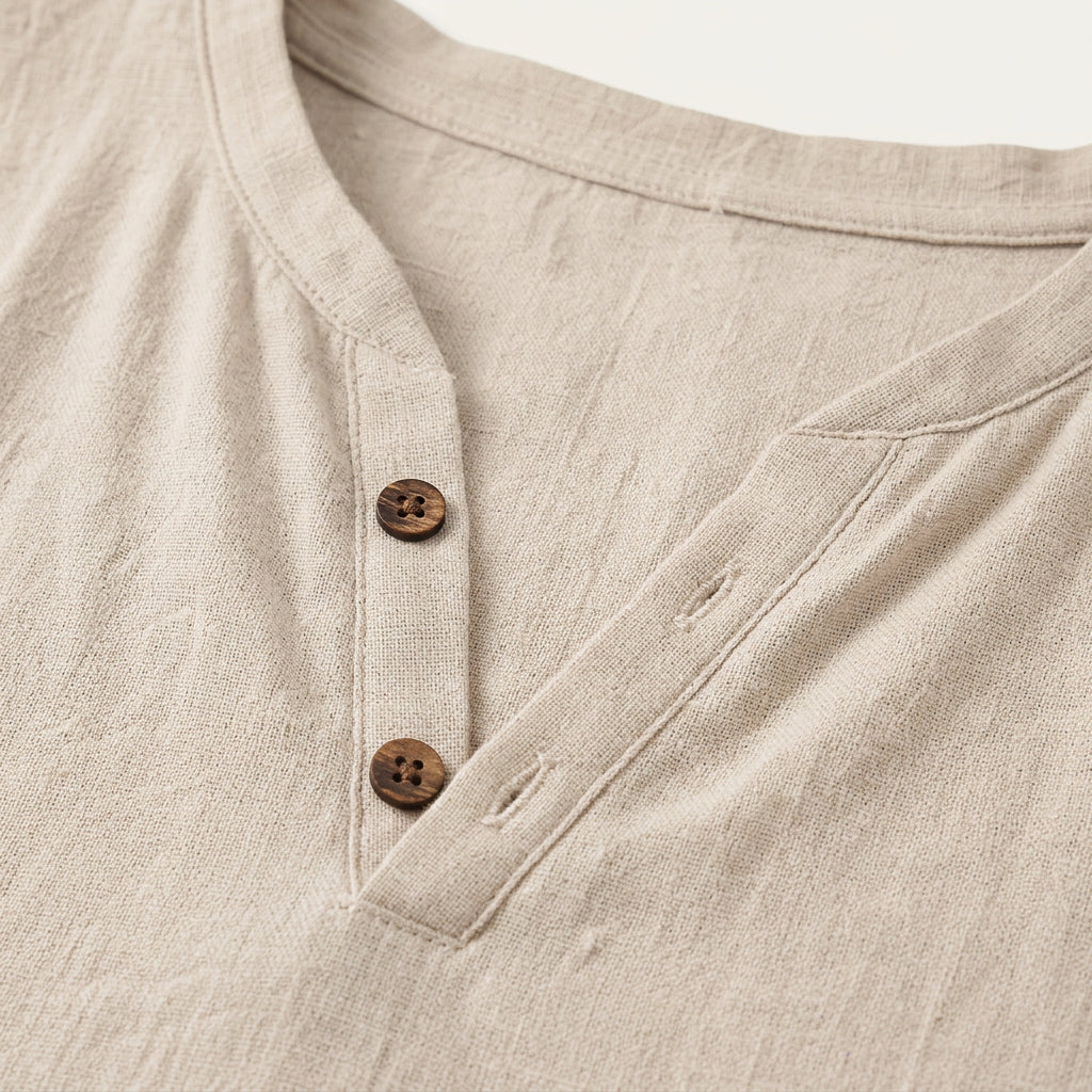 T-Shirt Henley Homme Col Boutonné Manches Courtes