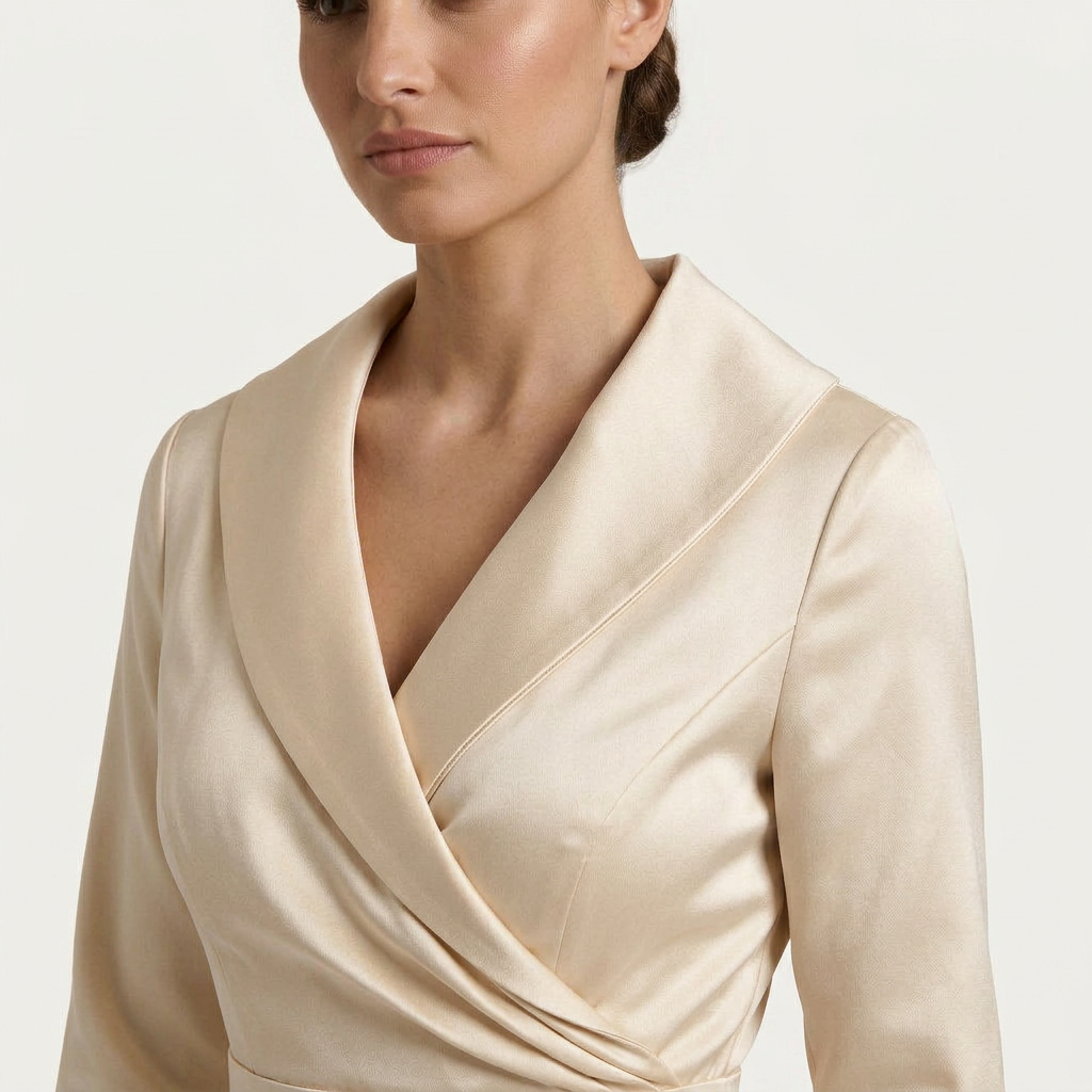 Robe Midi Portefeuille Femme Col Châle Manches 3/4