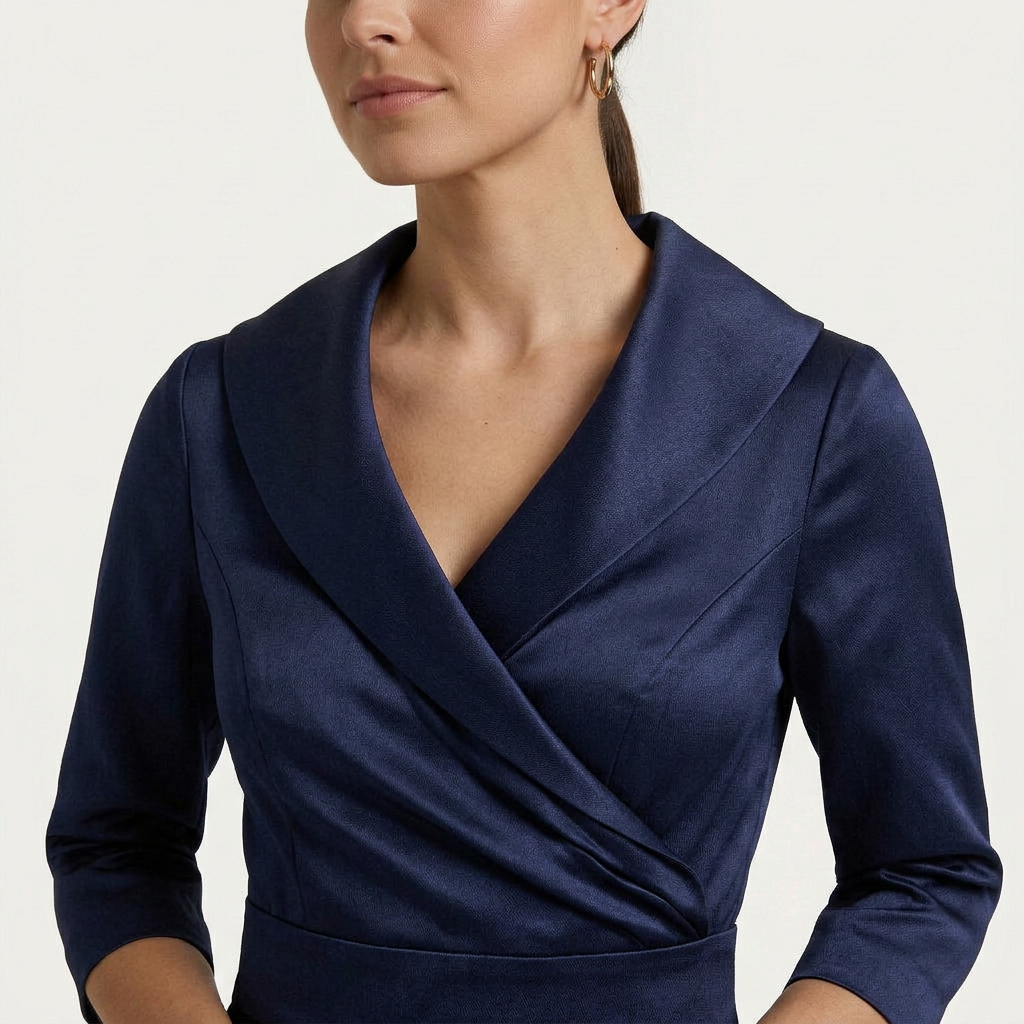 Robe Midi Portefeuille Femme Col Châle Manches 3/4