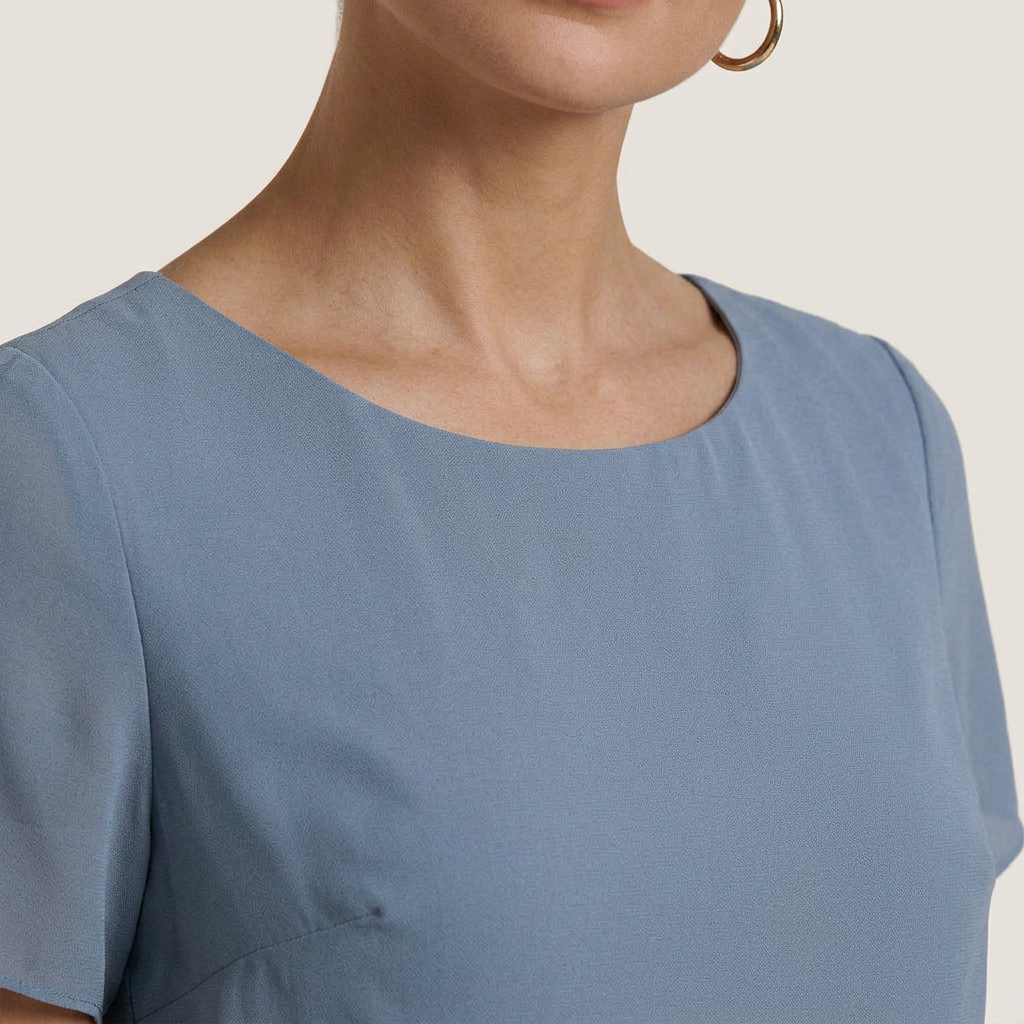 Robe Droite Femme Volants Superposés Manches Courtes