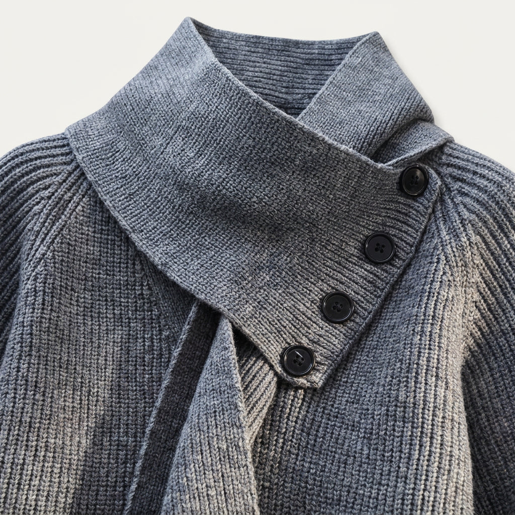 Pull Femme en Maille à Col Châle Boutonné