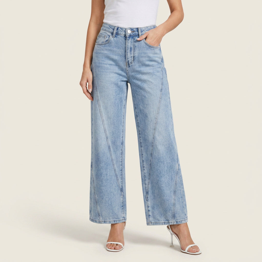 Jean Flare Femme Taille Mi-Haute Patchwork