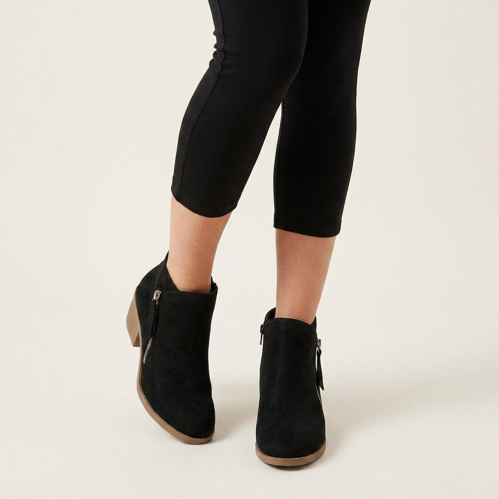 Bottines Femme à Talon Bas et Fermeture Zippée