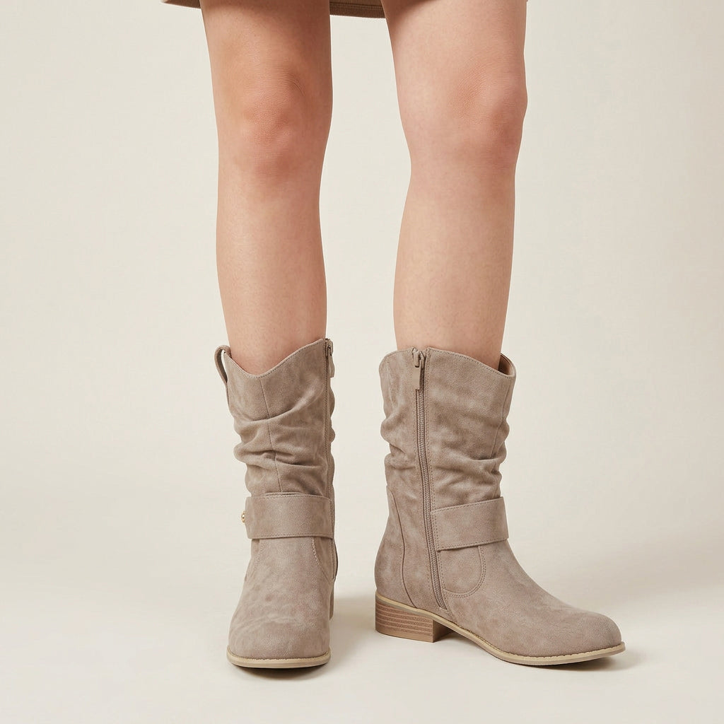 Bottines Femme Effet Daim à Talon Bas